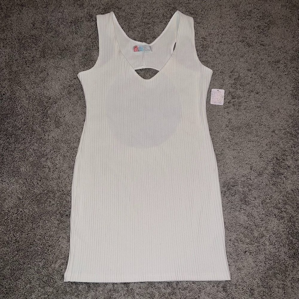 Free People FP Beach Ivory Ribbed Bodycon Mini Dress Size Large Brand New NWT